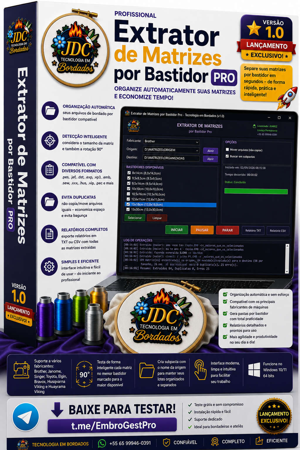 Extrator de Matrizes por Bastidor Pro — Organize suas matrizes de bordado automaticamente